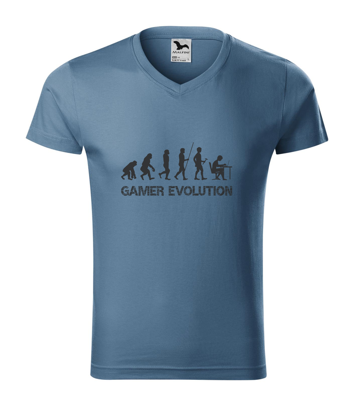 Gamer evolution - V-nyakú férfi póló farmerkék