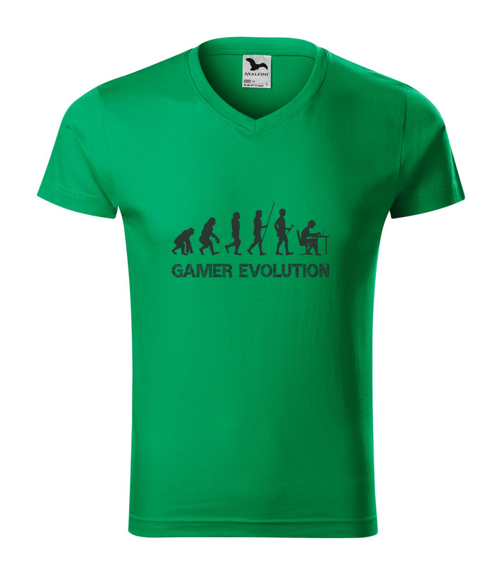 Gamer evolution - V-nyakú férfi póló fűzöld