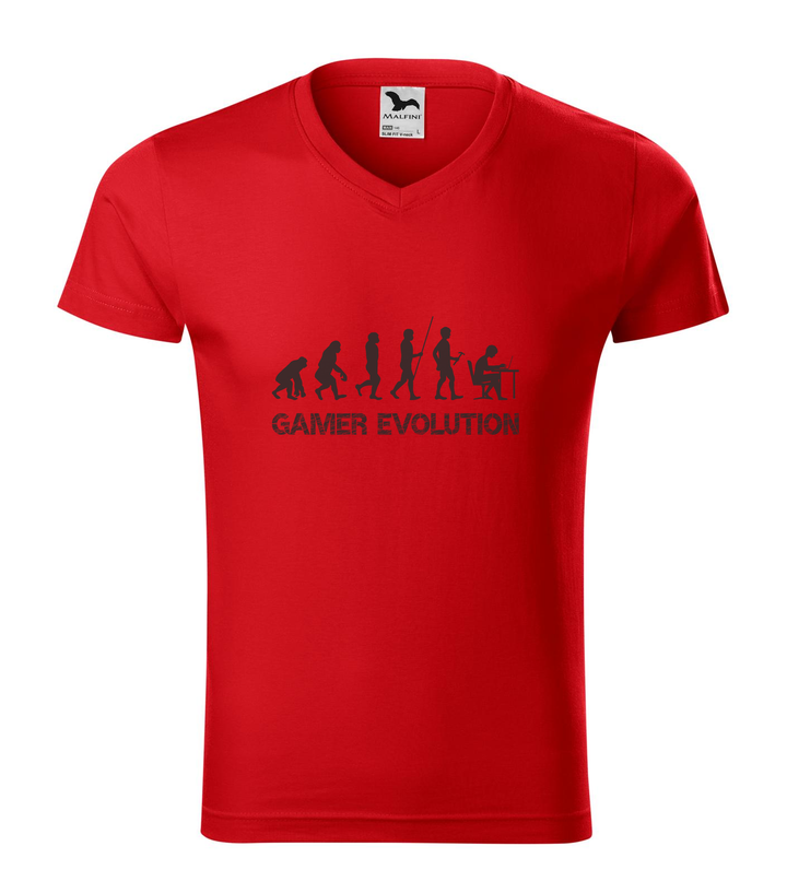 Gamer evolution - V-nyakú férfi póló piros