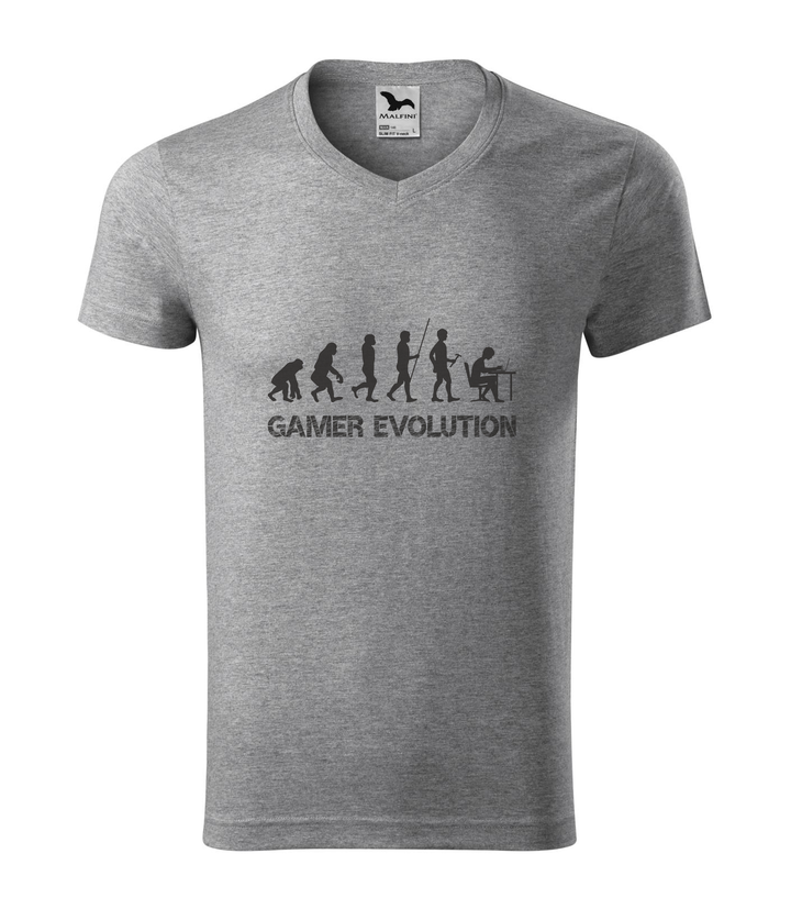 Gamer evolution - V-nyakú férfi póló sötétszürke