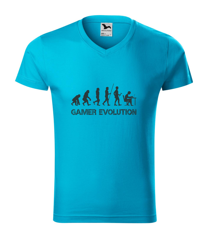 Gamer evolution - V-nyakú férfi póló türkiz