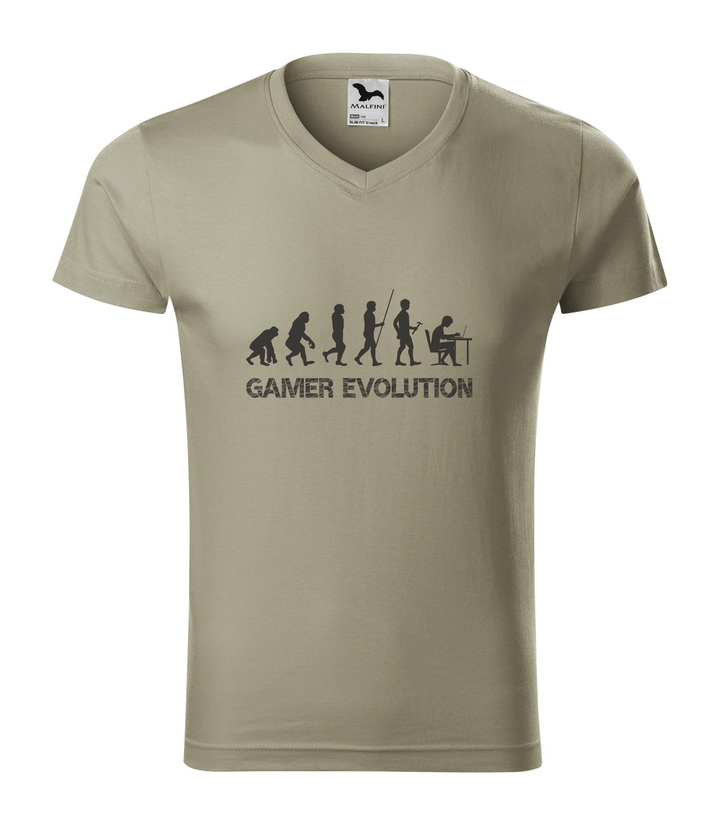 Gamer evolution - V-nyakú férfi póló világos khaki