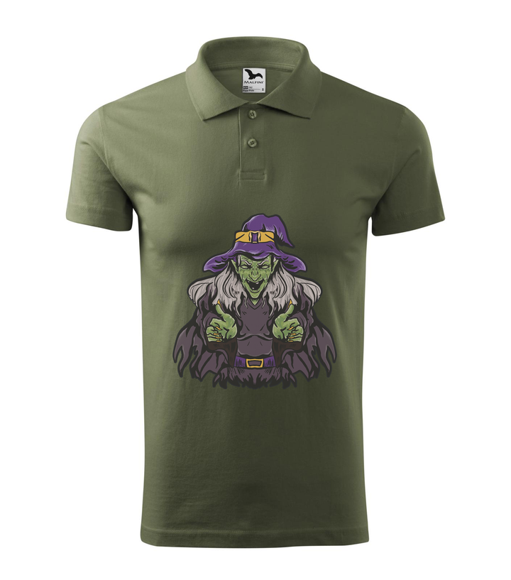 Halloween boszorkány - Galléros férfi póló khaki