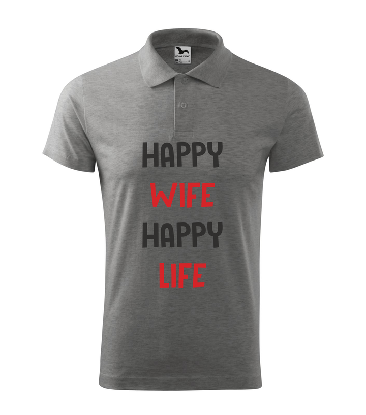Happy wife happy life - Galléros férfi póló sötétszürke