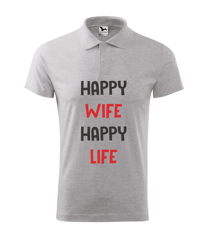 Happy wife happy life - Galléros férfi póló világosszürke