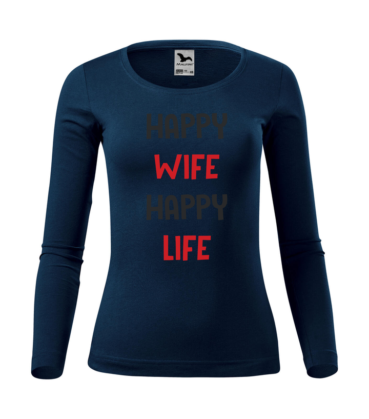Happy wife happy life - Hosszú ujjú női póló tengerészkék