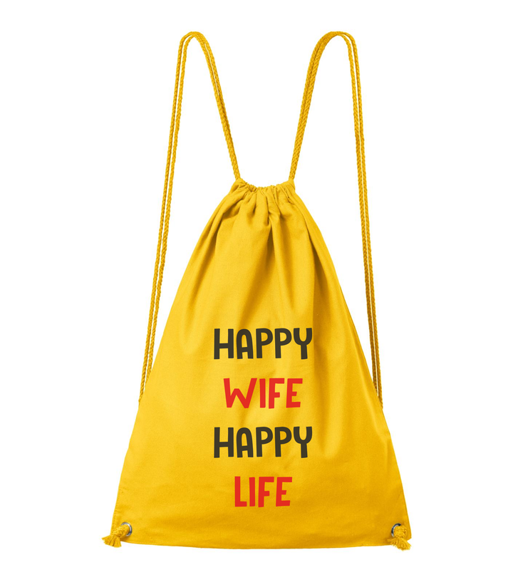 Happy wife happy life - Pamut hátizsák sárga