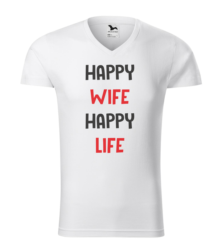 Happy wife happy life - V-nyakú férfi póló fehér