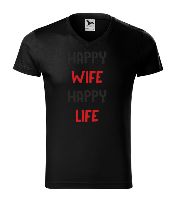 Happy wife happy life - V-nyakú férfi póló fekete