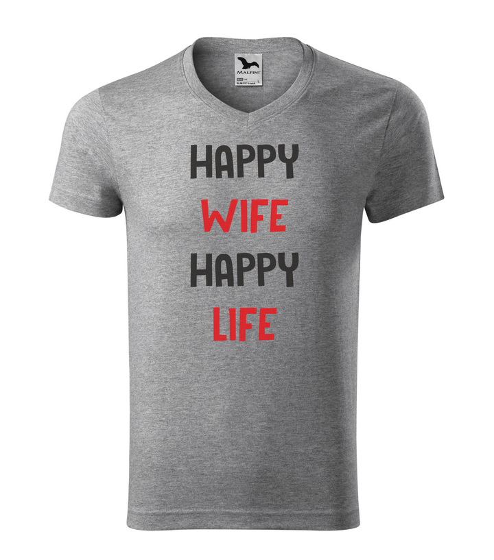 Happy wife happy life - V-nyakú férfi póló sötétszürke