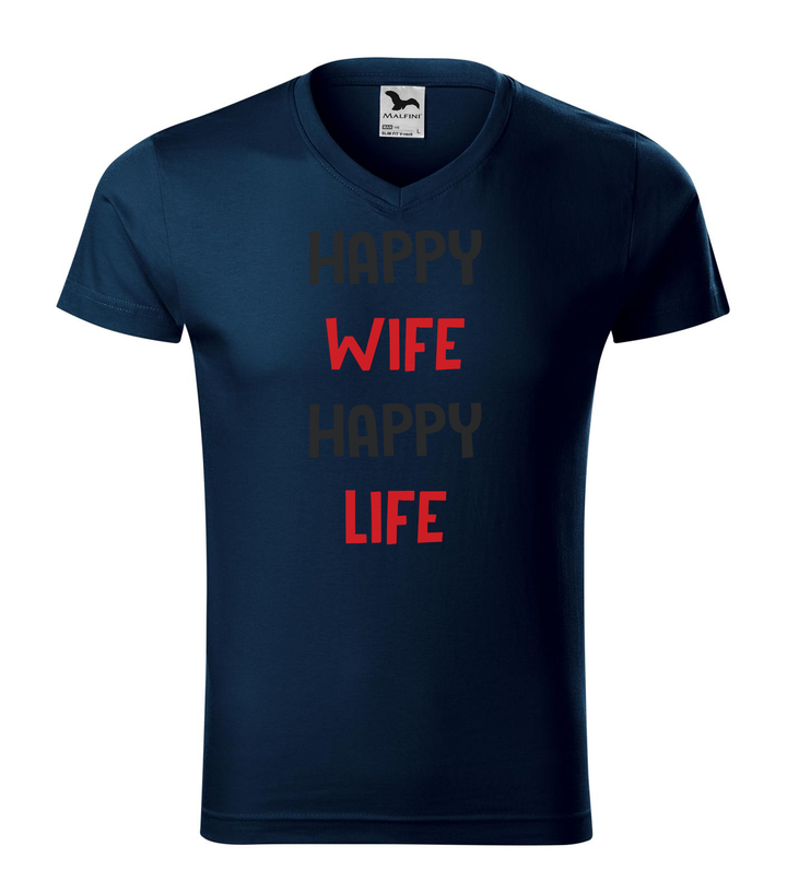 Happy wife happy life - V-nyakú férfi póló tengerészkék