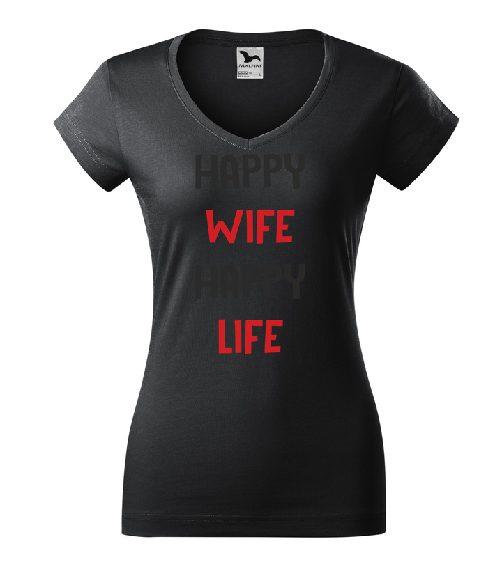 Happy wife happy life - V-nyakú női póló ébenszürke