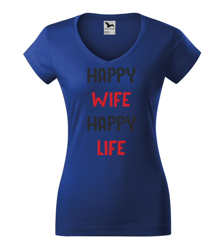Happy wife happy life - V-nyakú női póló királykék