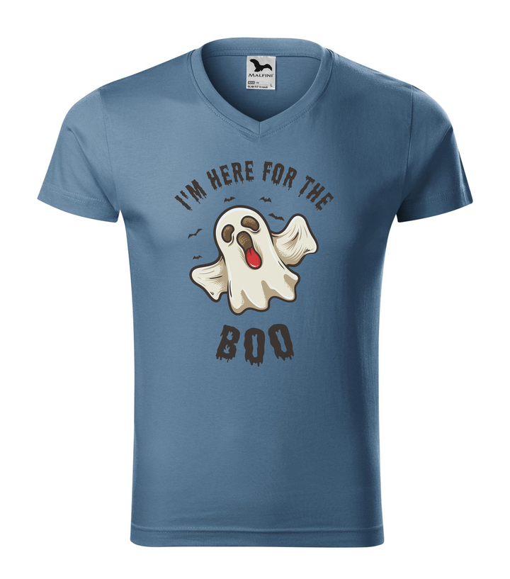 I'm here for the boo - V-nyakú férfi póló farmerkék