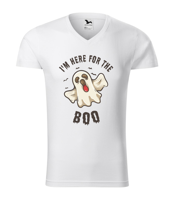 I'm here for the boo - V-nyakú férfi póló fehér