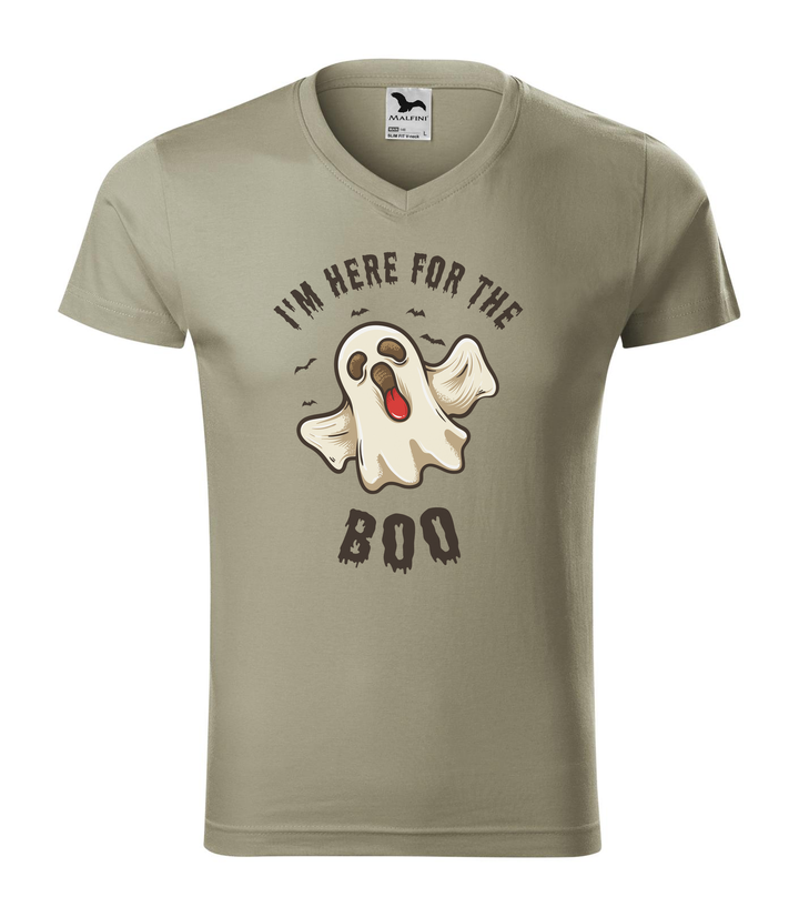 I'm here for the boo - V-nyakú férfi póló világos khaki