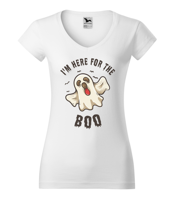 I'm here for the boo - V-nyakú női póló fehér