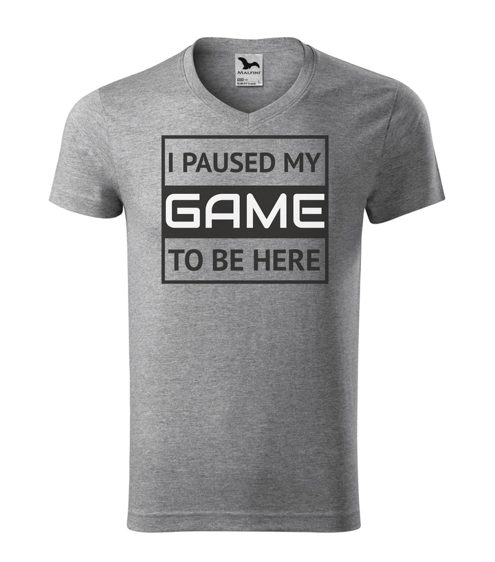I paused my game to be here 1 - V-nyakú férfi póló sötétszürke