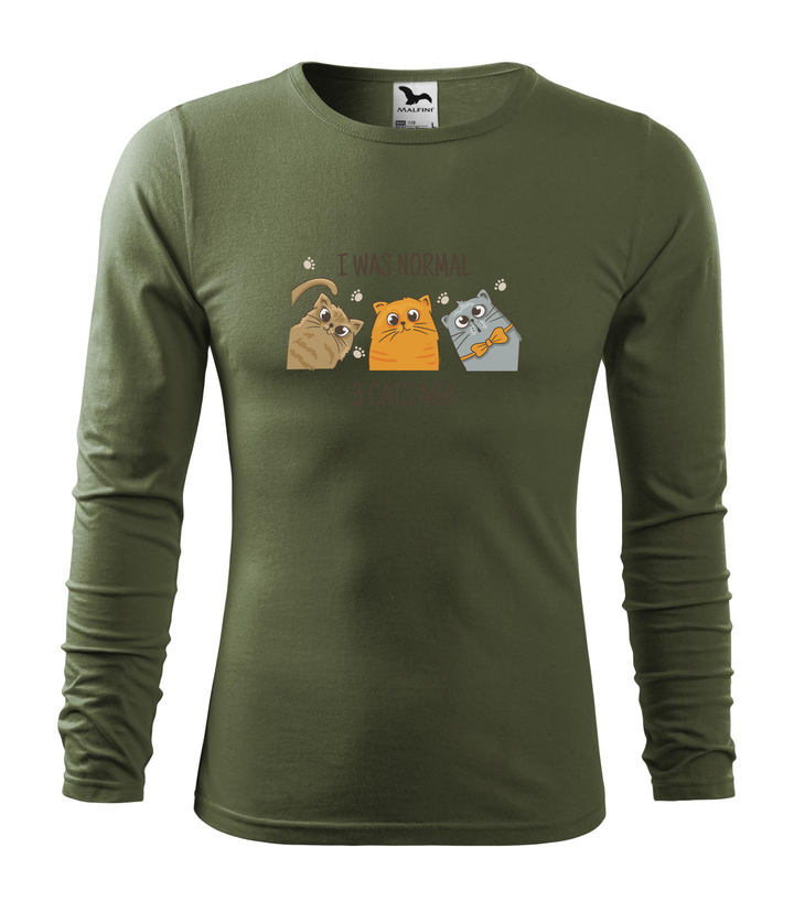 I was normal 3 cats ago - Hosszú ujjú férfi póló khaki