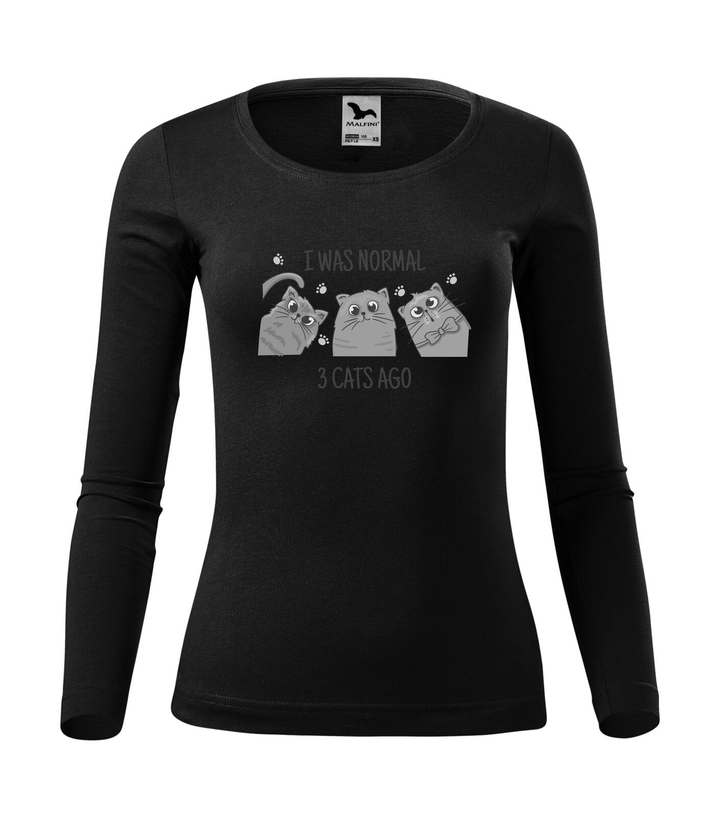 I was normal 3 cats ago - Hosszú ujjú női póló fekete