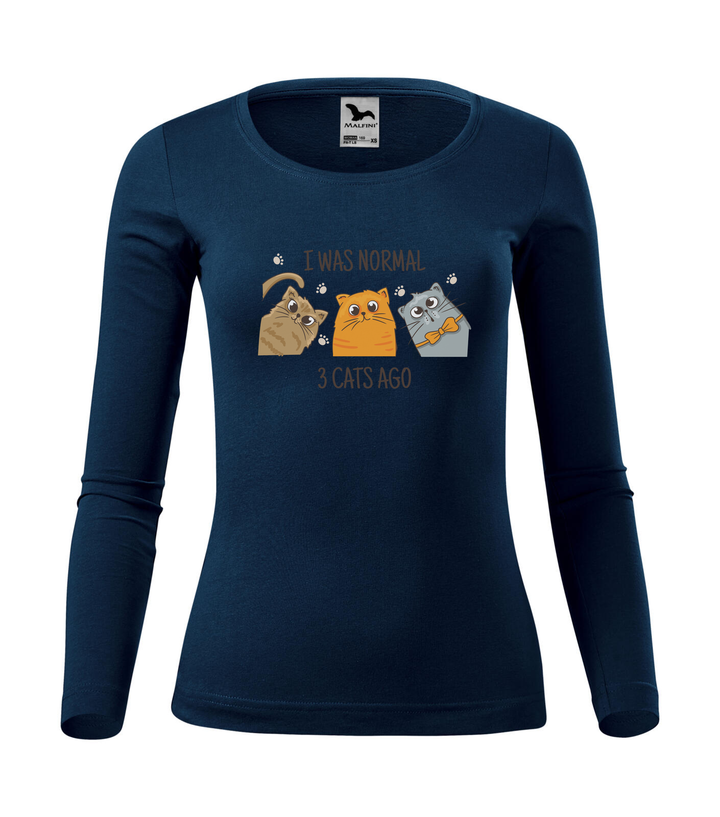 I was normal 3 cats ago - Hosszú ujjú női póló tengerészkék