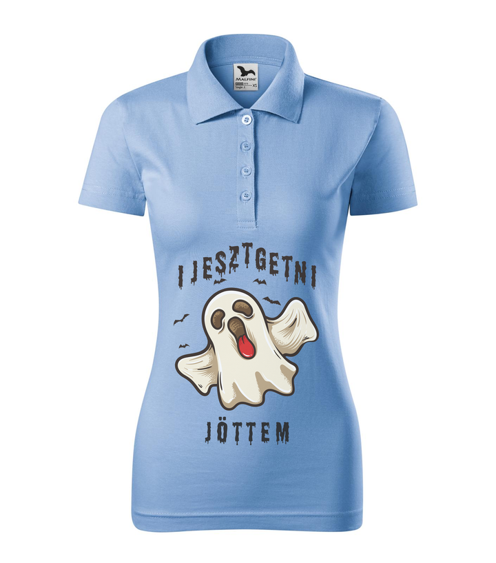 Ijesztgetni jöttem - Galléros női póló égszínkék
