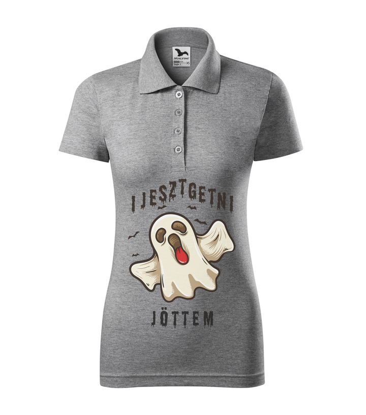 Ijesztgetni jöttem - Galléros női póló sötétszürke