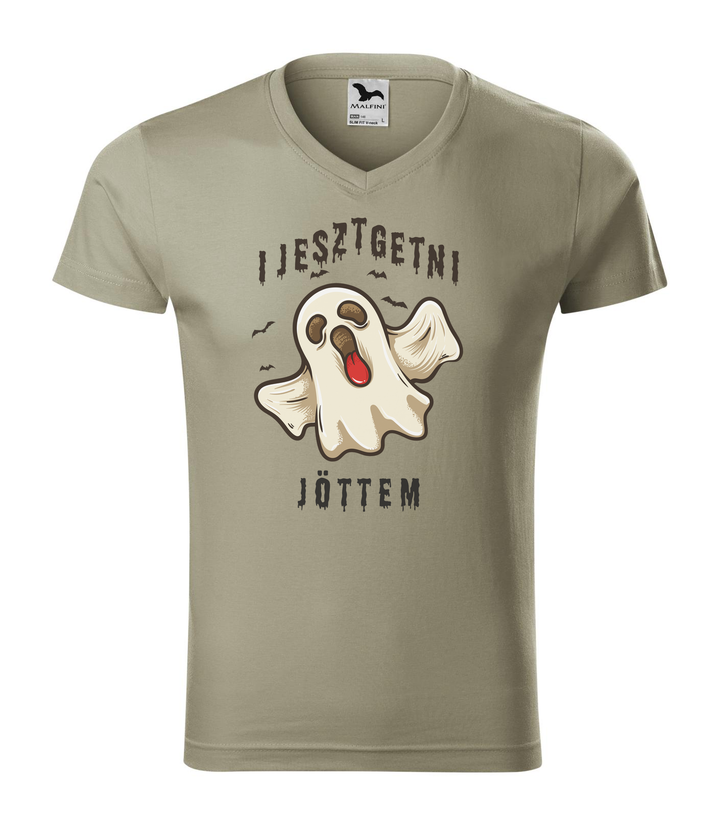 Ijesztgetni jöttem - V-nyakú férfi póló világos khaki