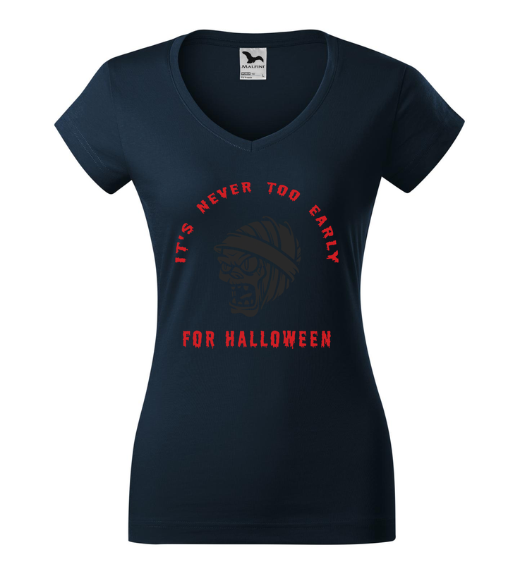 It's never to early for halloween - V-nyakú női póló tengerészkék
