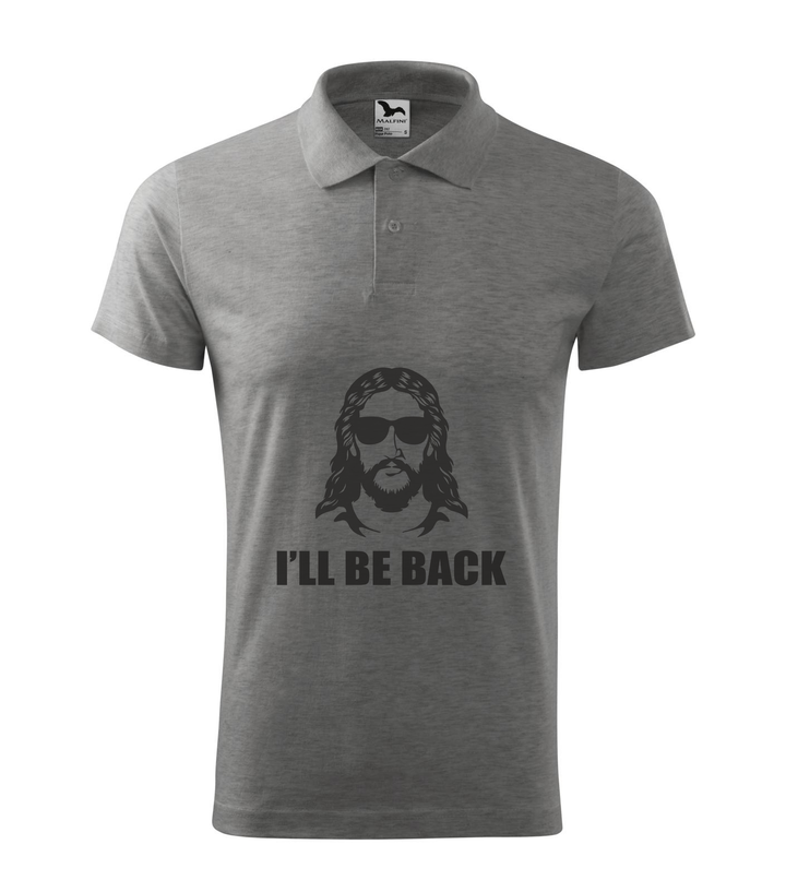 Jesus - I'll be back - Galléros férfi póló sötétszürke