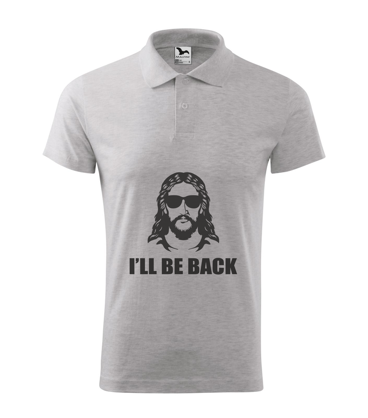 Jesus - I'll be back - Galléros férfi póló világosszürke