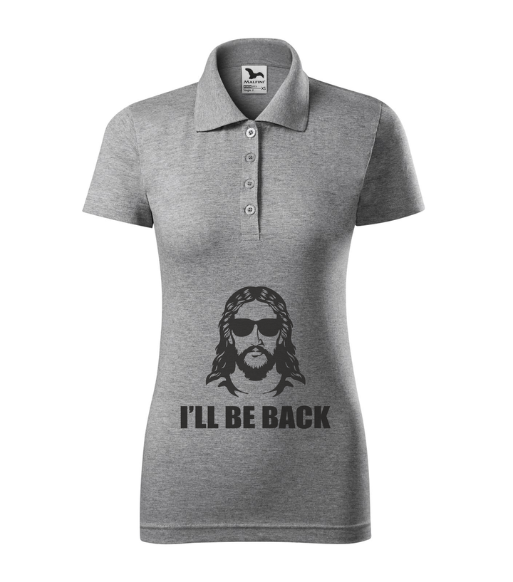 Jesus - I'll be back - Galléros női póló sötétszürke