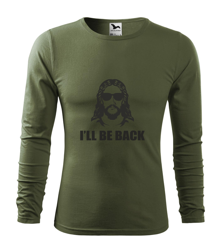 Jesus - I'll be back - Hosszú ujjú férfi póló khaki