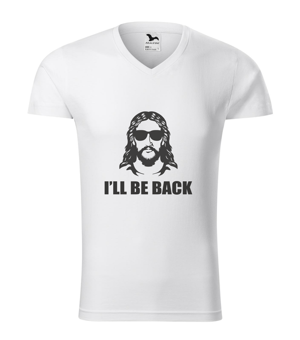 Jesus - I'll be back - V-nyakú férfi póló fehér