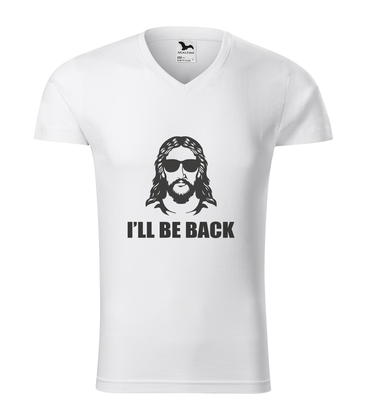 Jesus - I'll be back - V-nyakú férfi póló fehér