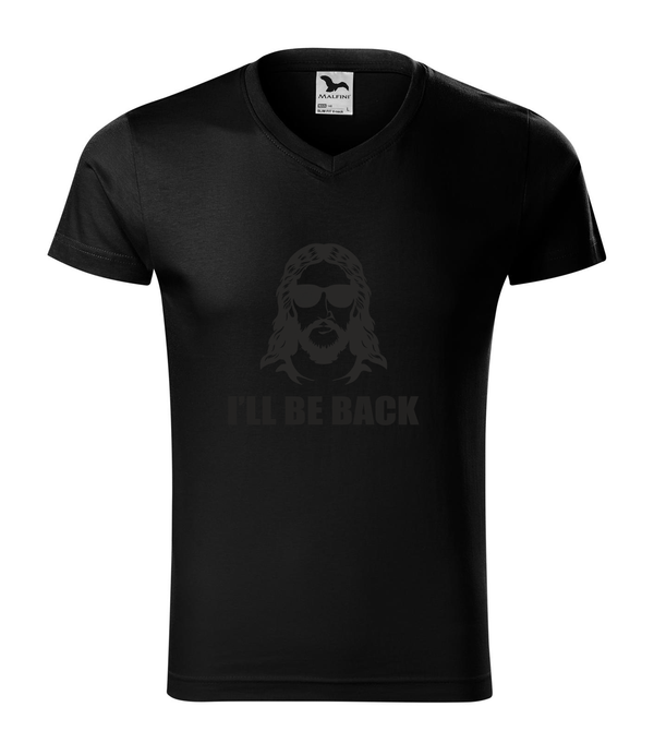 Jesus - I'll be back - V-nyakú férfi póló fekete