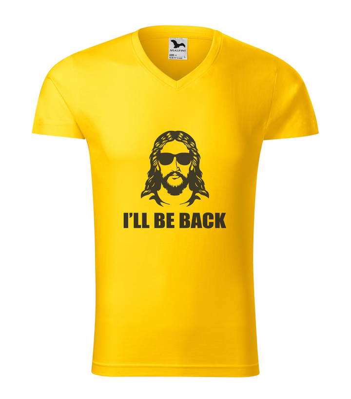 Jesus - I'll be back - V-nyakú férfi póló sárga