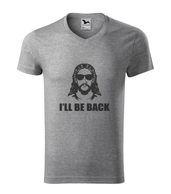 Jesus - I'll be back - V-nyakú férfi póló sötétszürke