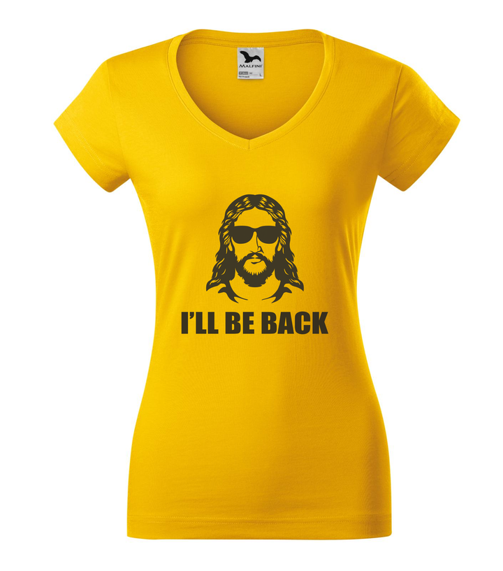 Jesus - I'll be back - V-nyakú női póló sárga