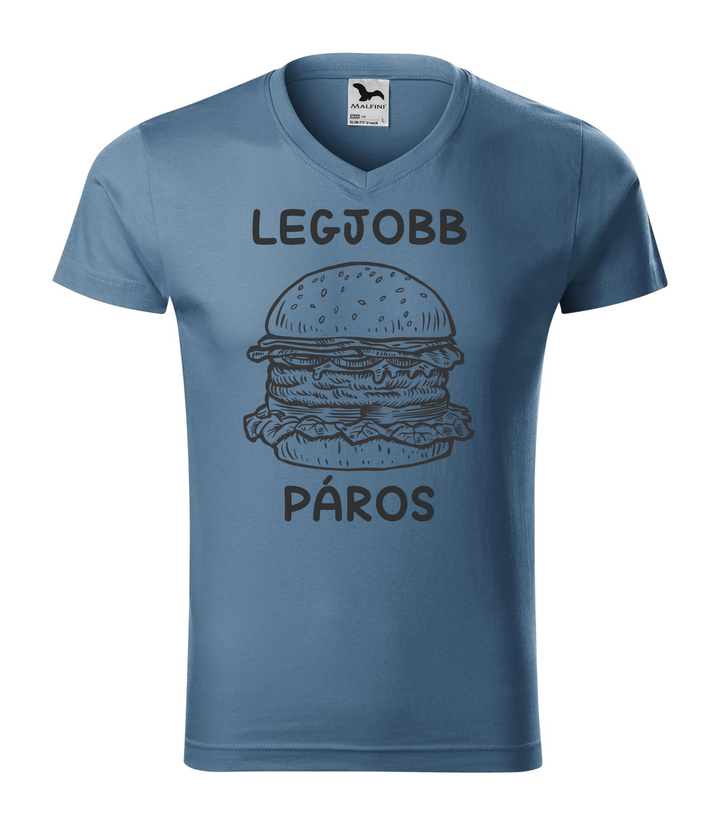 Legjobb páros - Hamburger - V-nyakú férfi póló farmerkék