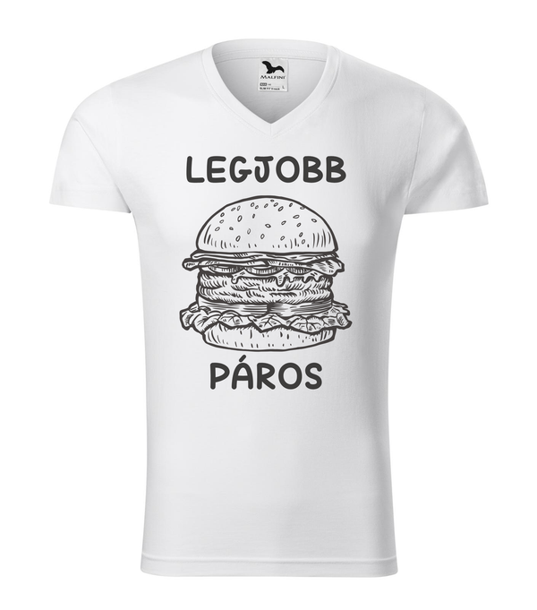 Legjobb páros - Hamburger - V-nyakú férfi póló fehér