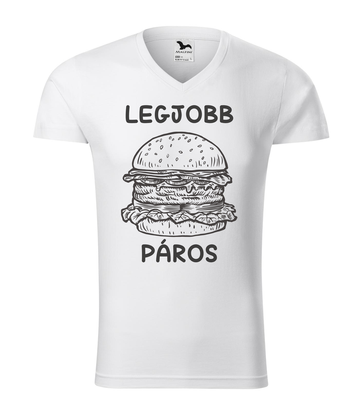 Legjobb páros - Hamburger - V-nyakú férfi póló fehér