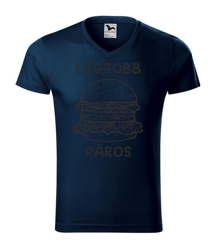 Legjobb páros - Hamburger - V-nyakú férfi póló tengerészkék