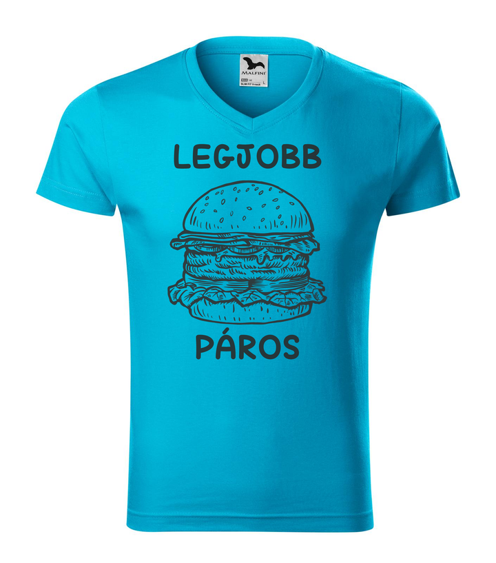 Legjobb páros - Hamburger - V-nyakú férfi póló türkiz