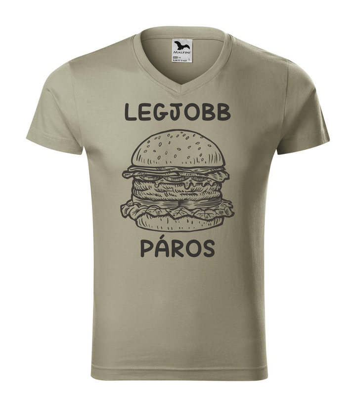 Legjobb páros - Hamburger - V-nyakú férfi póló világos khaki