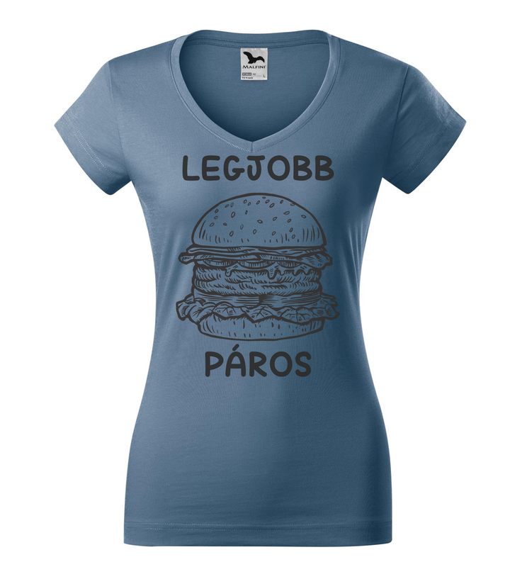 Legjobb páros - Hamburger - V-nyakú női póló farmerkék