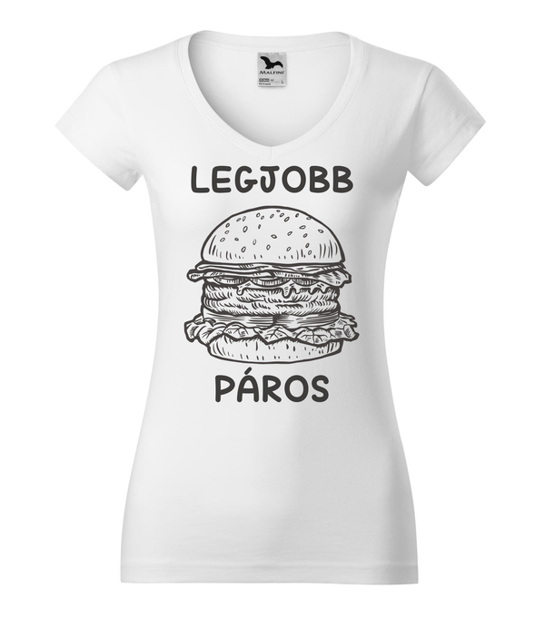 Legjobb páros - Hamburger - V-nyakú női póló fehér