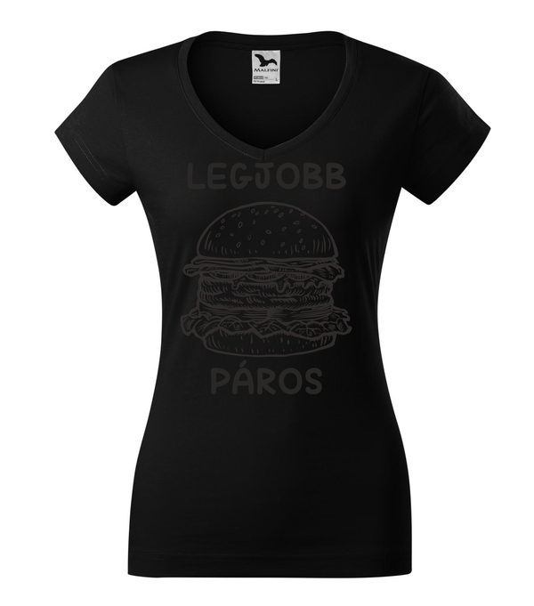 Legjobb páros - Hamburger - V-nyakú női póló fekete