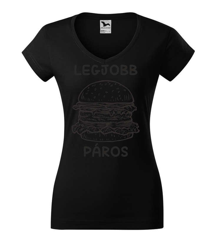 Legjobb páros - Hamburger - V-nyakú női póló fekete