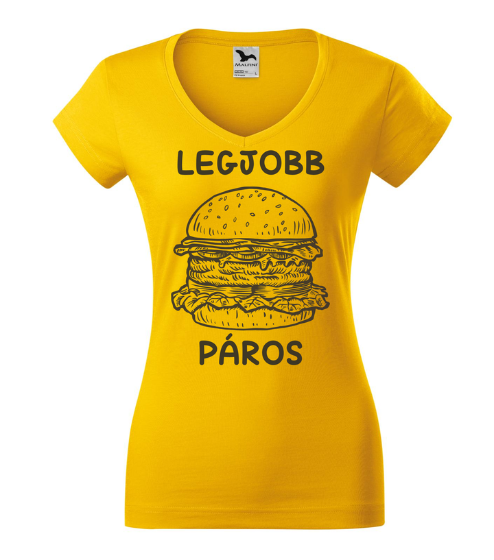 Legjobb páros - Hamburger - V-nyakú női póló sárga